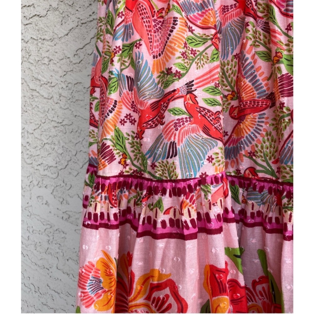FARM RIO Pink Green Tropical Floral Macaw Bird Smocked Balloon Sleeve
Maxi Dress - Picture 6 of 10